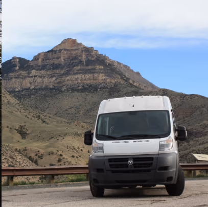 Campervan parked outdoors on a trip
