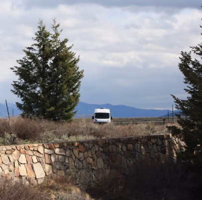 Campervan campsite scene outdoors