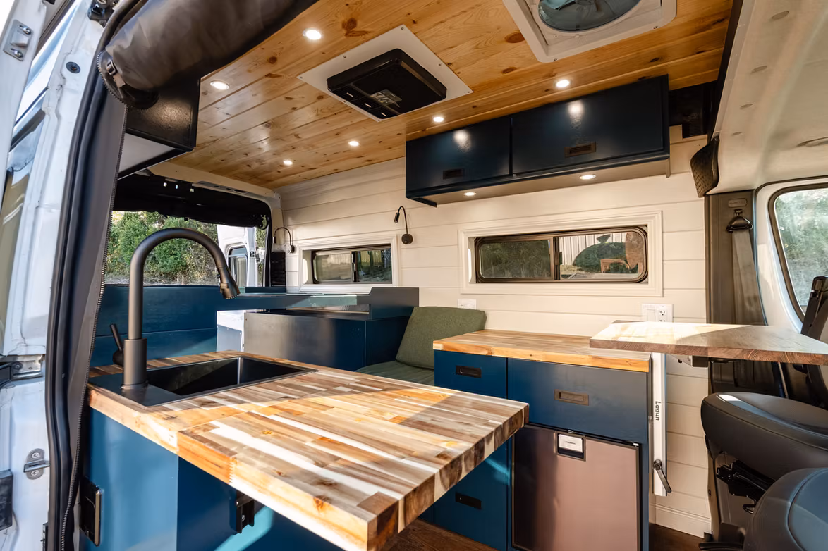Detail of campervan cabinetry and joinery